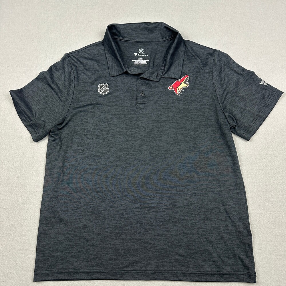 Arizona Coyotes Shirt Men Large Charcoal Gray Heather Fanatics Short Sleeve Polo